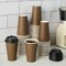 100 Pack 16 oz Disposable Paper Coffee Cups with Lids for Coffee, Water, Juice, or Tea, Brown Hot Paper Cups for Home, Restaurant, Store, and Cafe